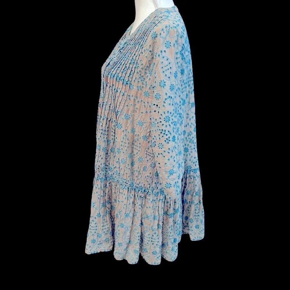 Janis Peace and Love Vintage Embroidered Eyelet Top Tunic Dress Size Large - Picture 3 of 10